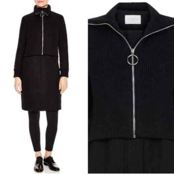 Sandro Kolia Ribbed Overlay Wool Blend Coat Size 6 - Picture 1 of 16